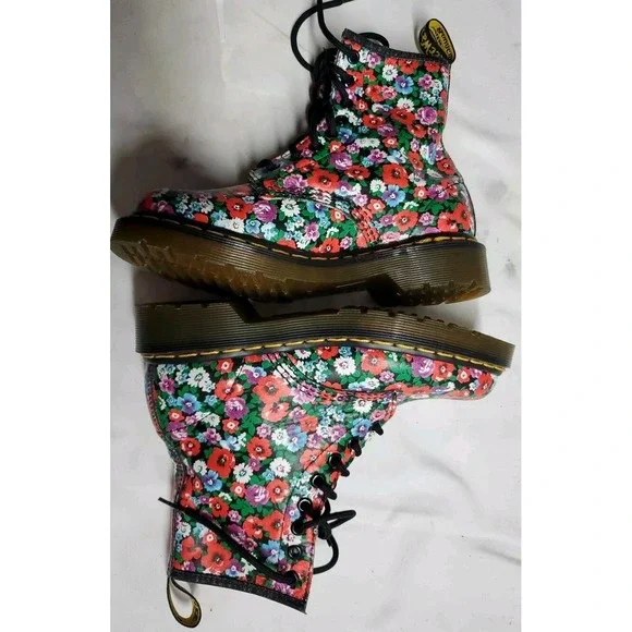 Dr. Martens 1460 Pascal Floral Mash Up Combat Boots Women Sz 5 Leather Lace Up - Picture 6 of 12